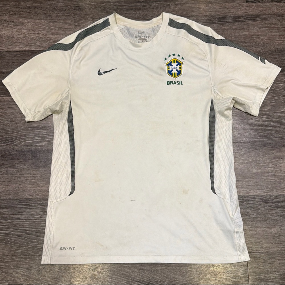 Nike Brasil Soccer Jersey Dri Fit White Men’s Large Stained
